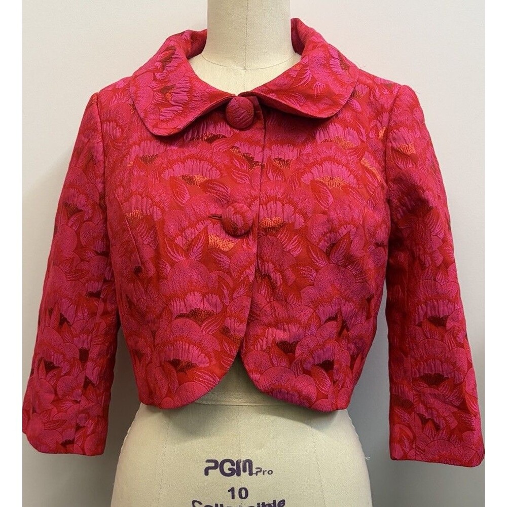 Trina Turk Red Cropped bolero jacket vintage brocade Size 10